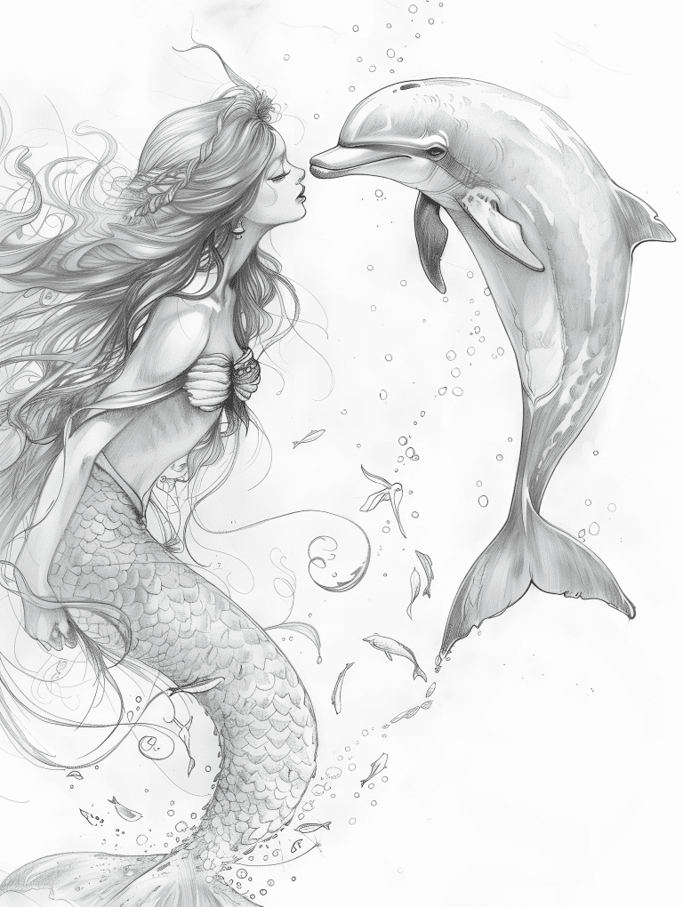 Mermaid Playing With A Dolphin