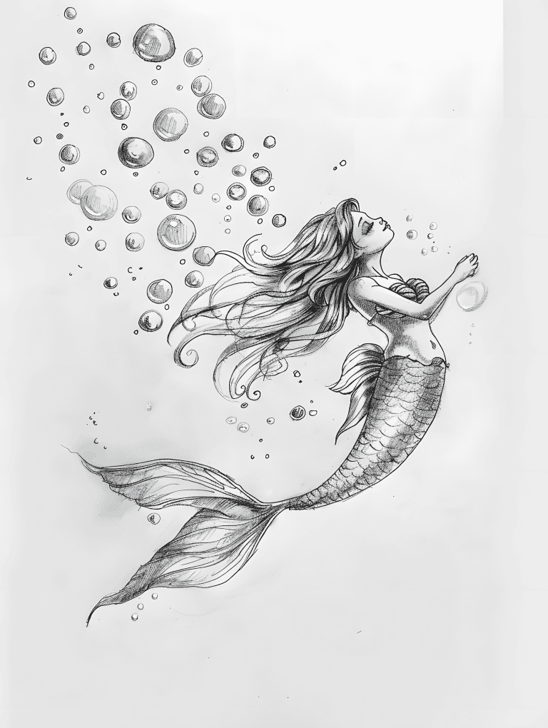 Mermaid Surrounded By Bubbles