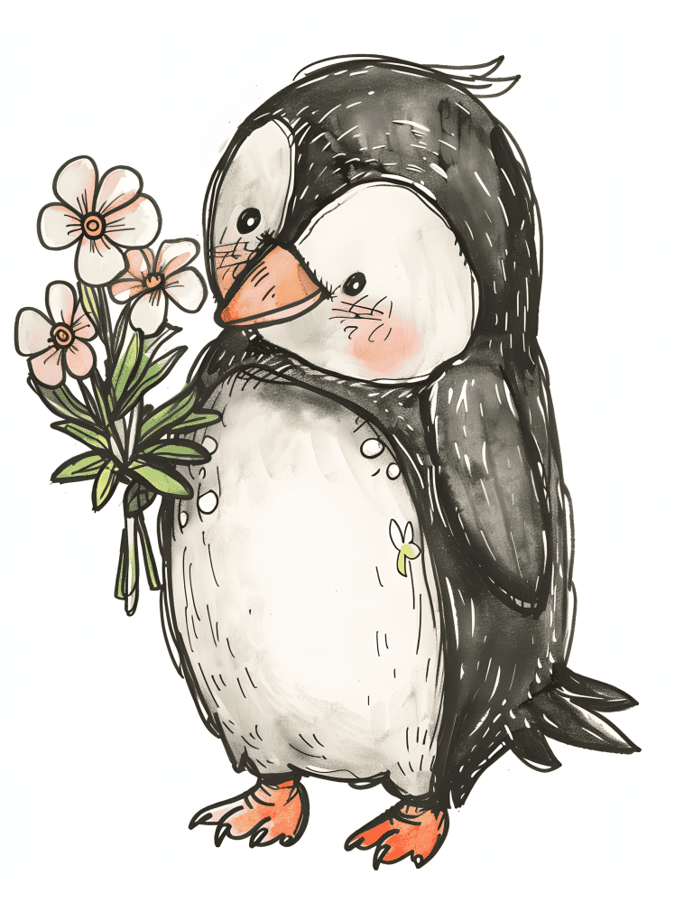 Penguin Holding Flowers
