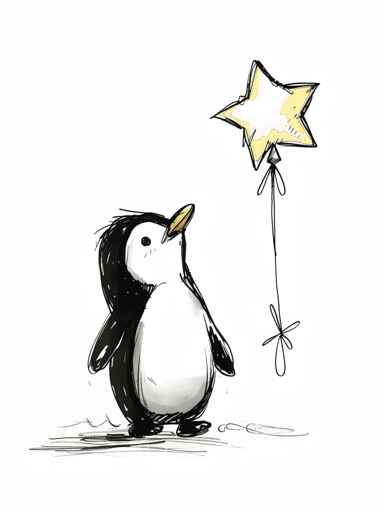 Penguin Staring At A Balloon