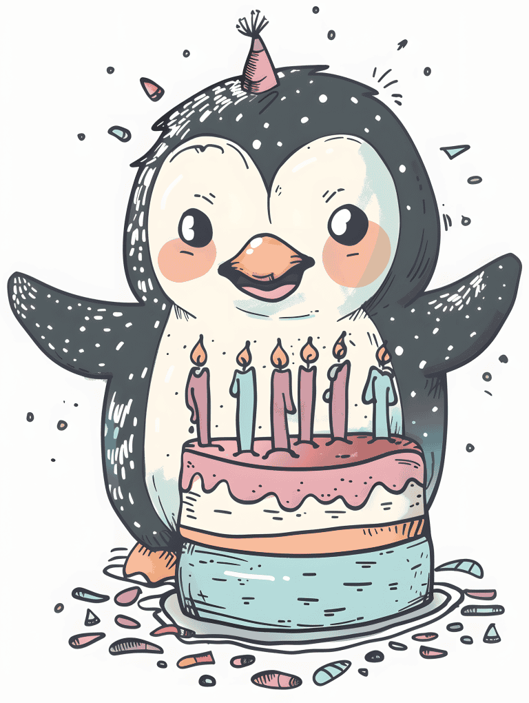 Penguin Celebrating Birthday