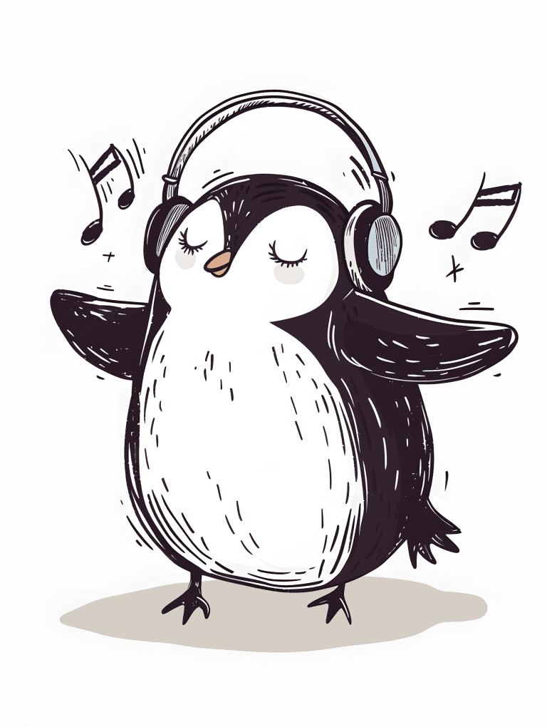 Penguin Listening To Music