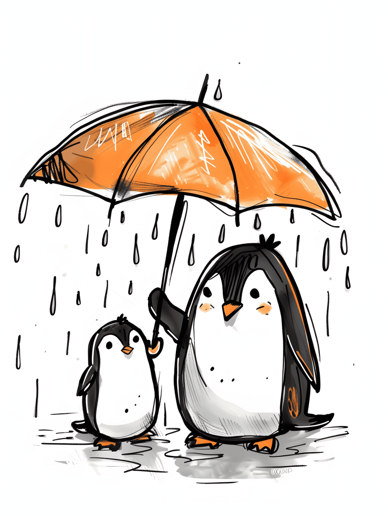 Penguin Sharing An Umbrella