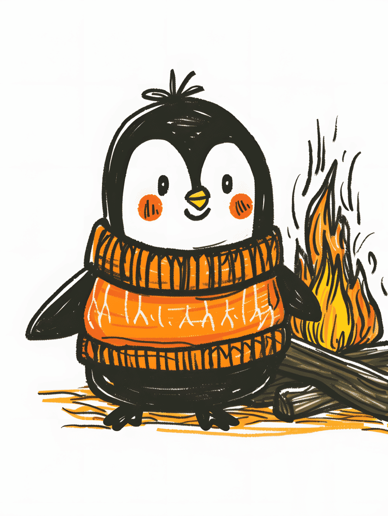 Penguin Enjoying Bonfire