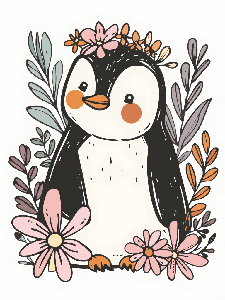 Penguin Adorned With Flowers