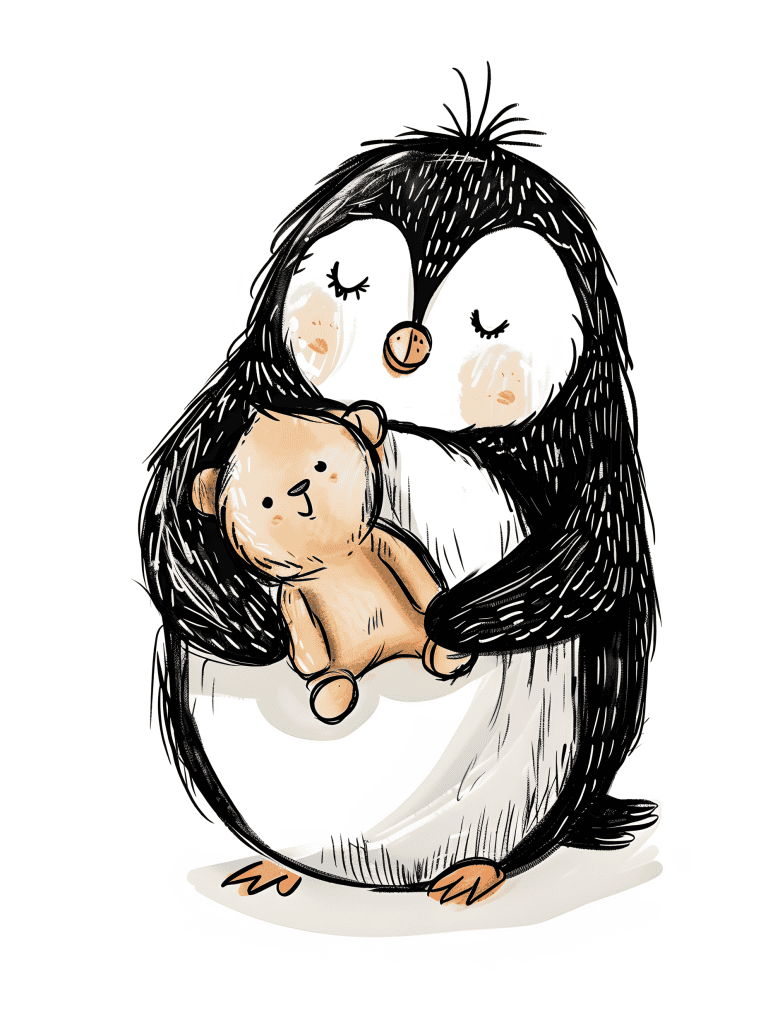 Penguin Cuddling A Bear