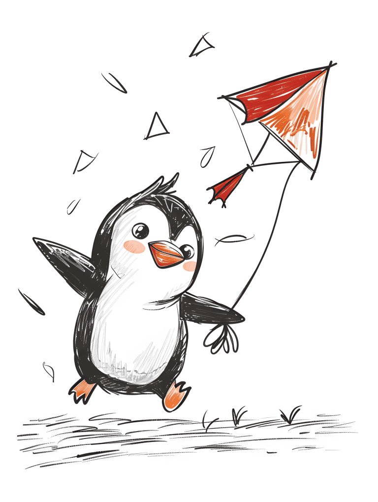 Penguin Flying A Kite