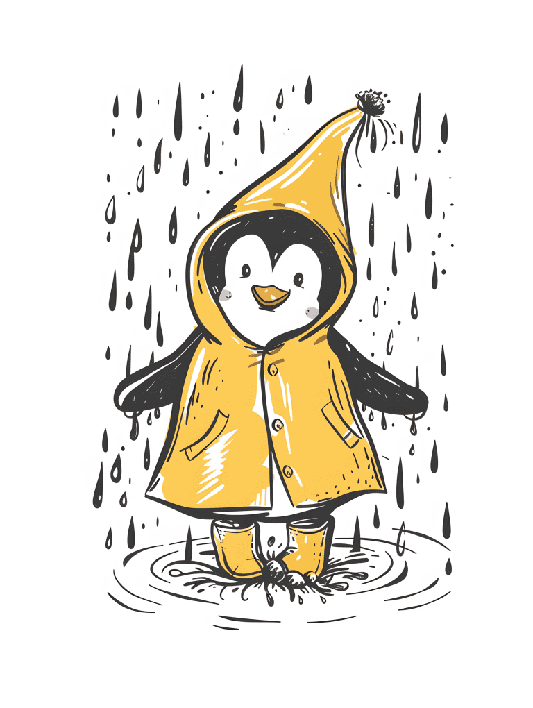 Penguin Playing Under The Rain