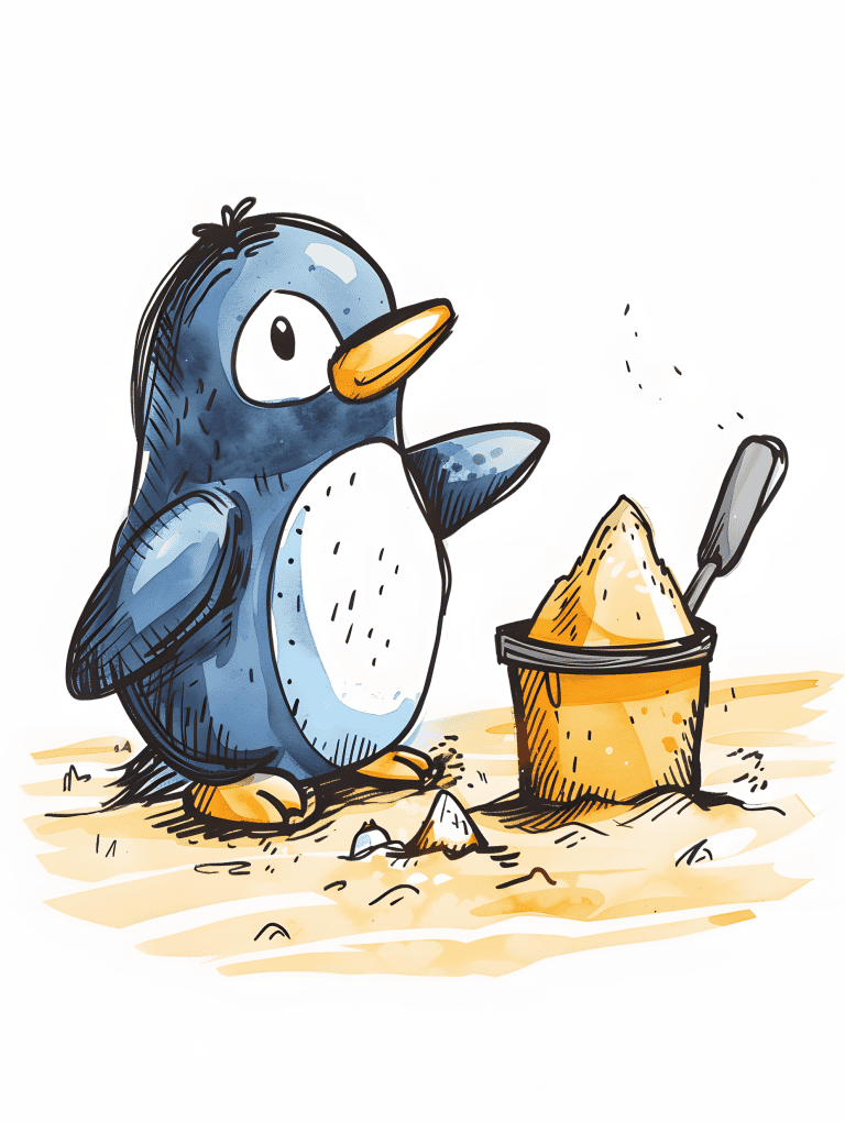 Penguin Playing In A Beach