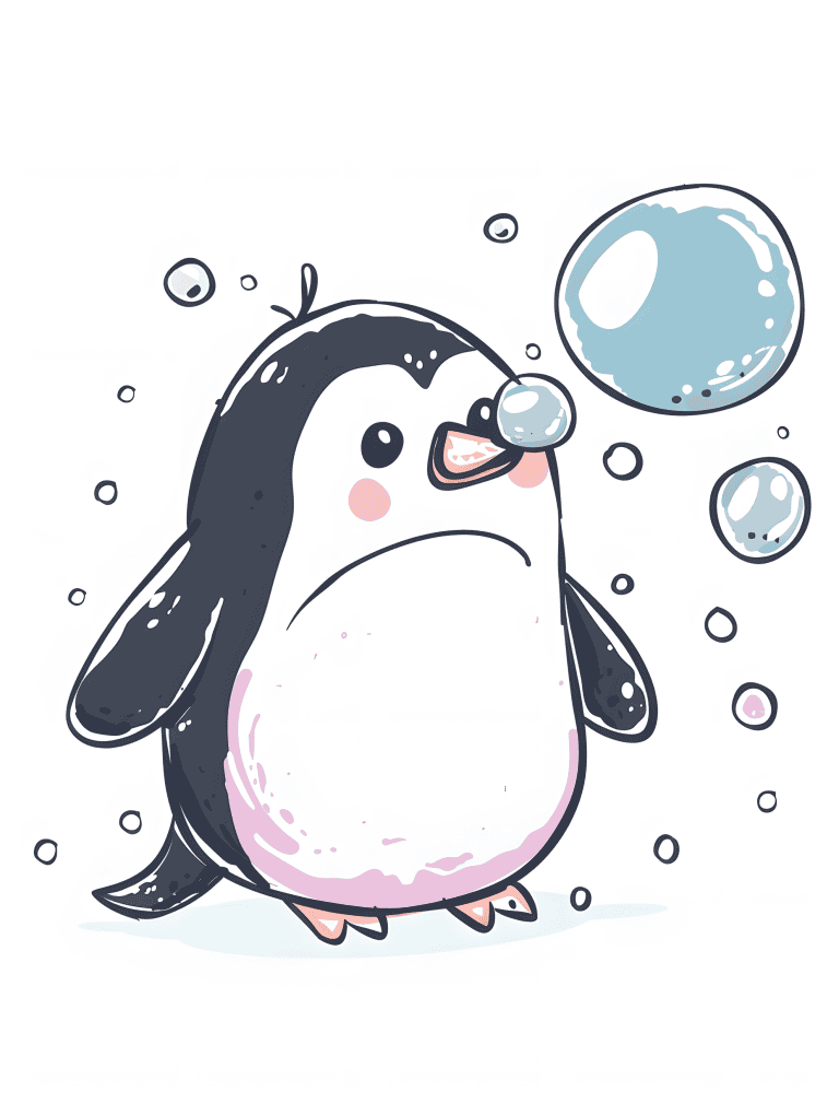 Penguin Playing With Bubbles