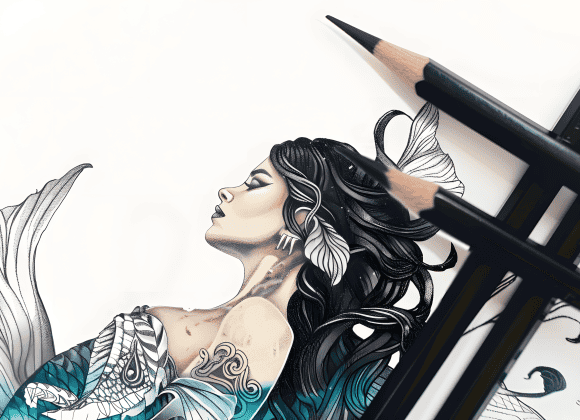 milkychoco04_a_coloured_pencil_that_is_next_to_an_elegant_merma_a770c367-b8a0-4a0d-b5bb-ea13a79864fc