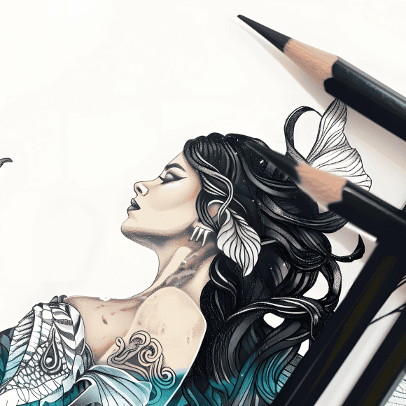 milkychoco04_a_coloured_pencil_that_is_next_to_an_elegant_merma_a770c367-b8a0-4a0d-b5bb-ea13a79864fc