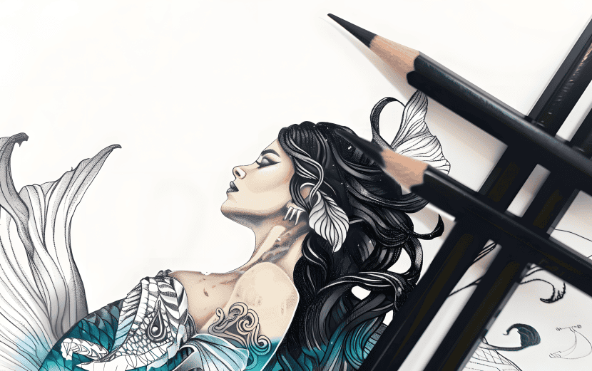 milkychoco04_a_coloured_pencil_that_is_next_to_an_elegant_merma_a770c367-b8a0-4a0d-b5bb-ea13a79864fc