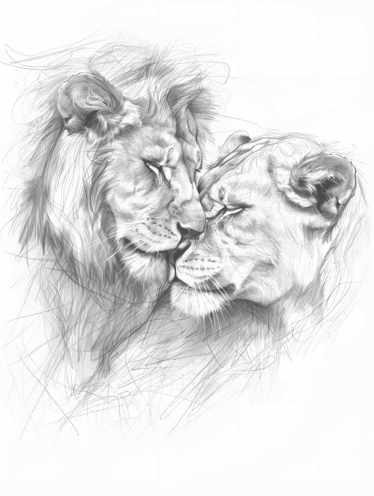 Lion and Lioness Nuzzling Each Other