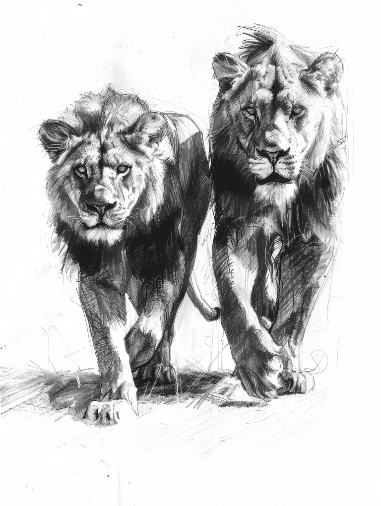 Lion Walking Side By Side