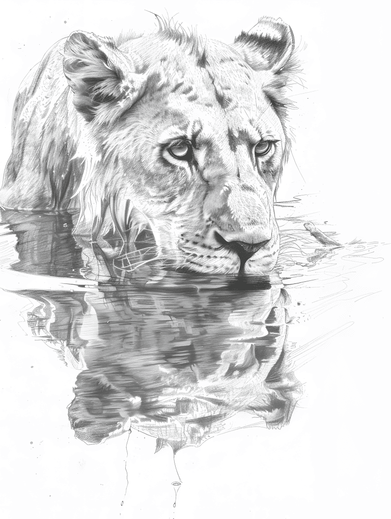 Lion Hiding In Water