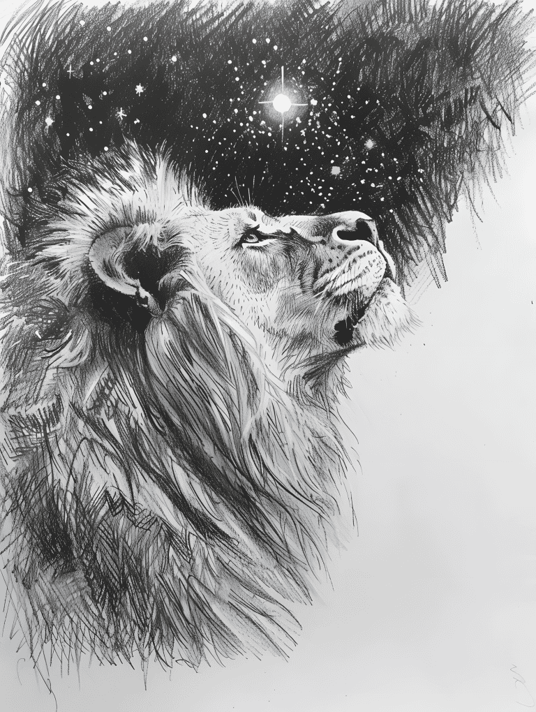 Lion Staring At The Night Sky
