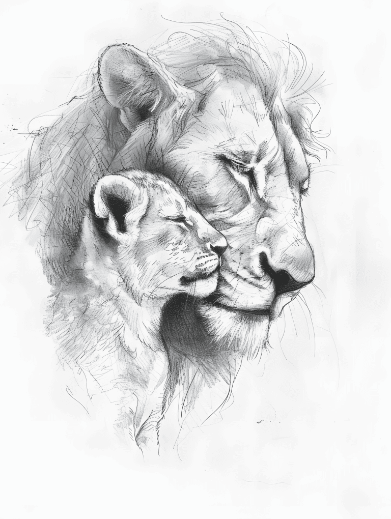 Lion Nuzzling It’s Cub