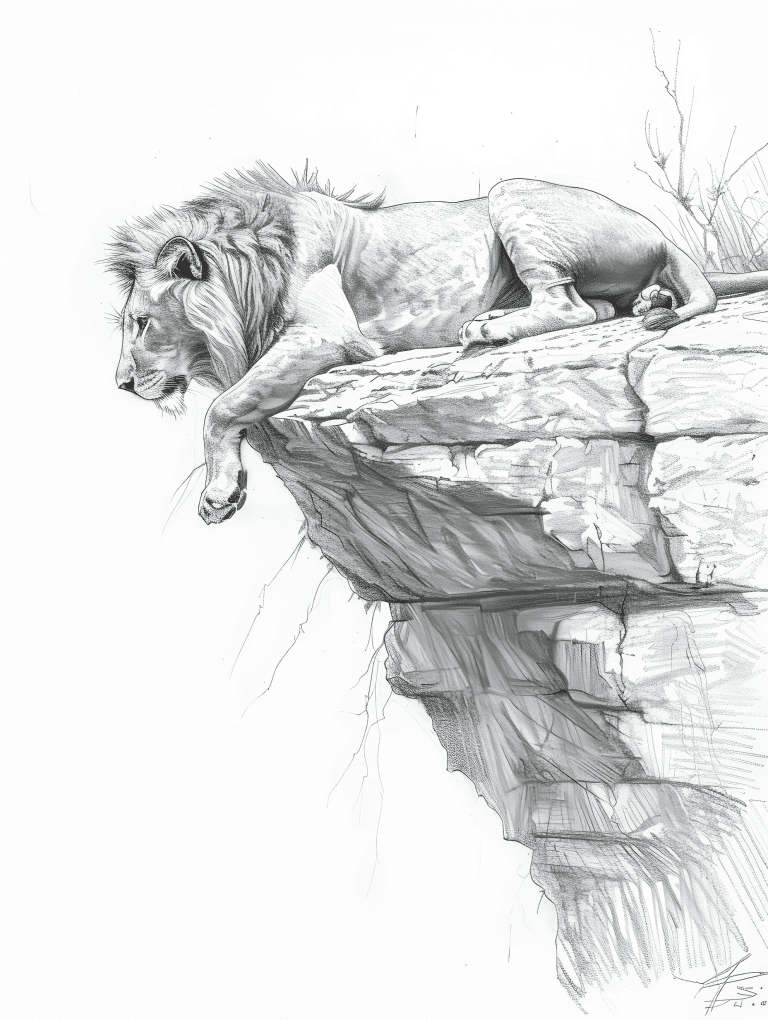 Lion On A Rocky Ledge