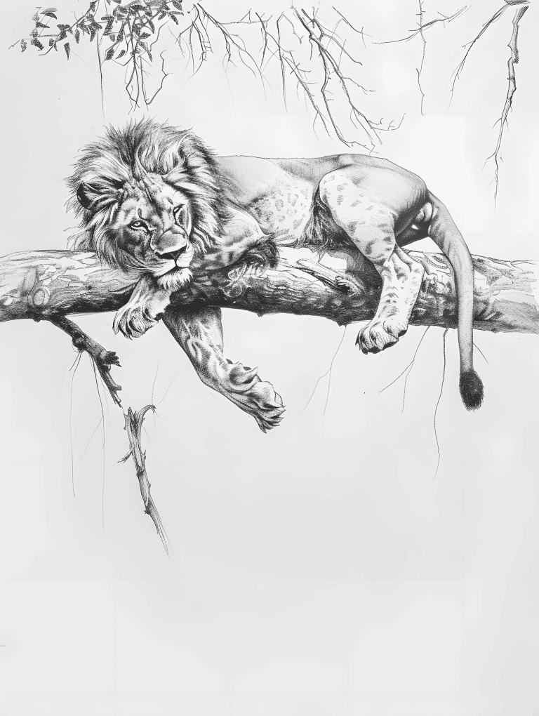 Lion On A Tree Branch