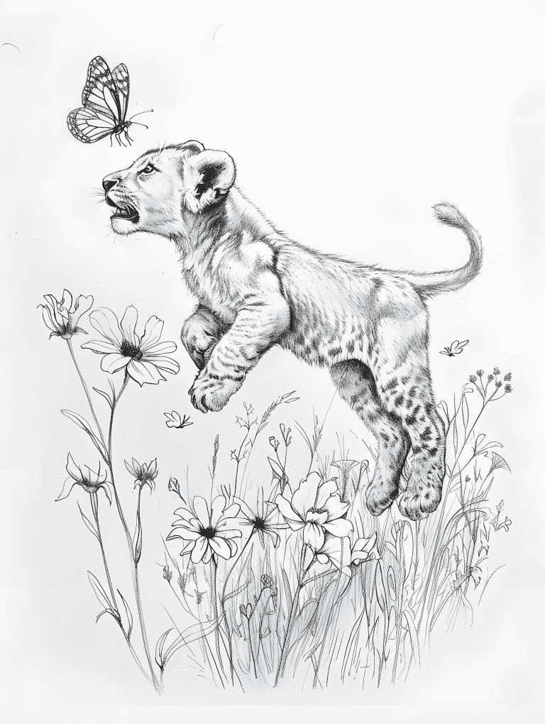 Cub Chasing Butterfly