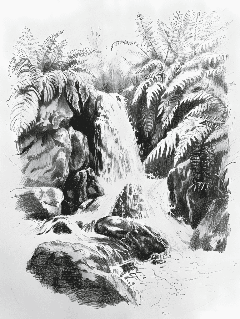 Waterfalls Surrounded By Ferns