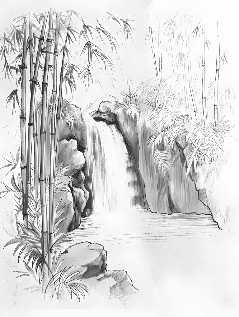 Waterfalls In A Bamboo Forest