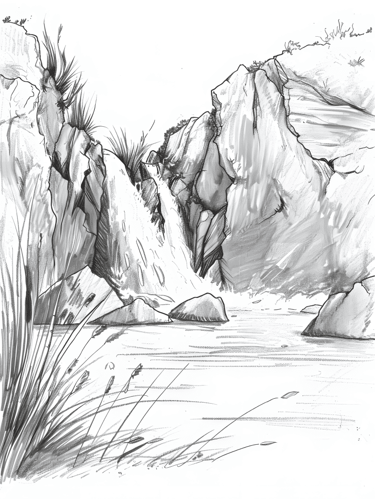 Waterfalls Framed By Rugged Cliffs