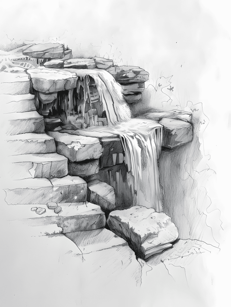 Waterfalls Flowing Through Stone Steps