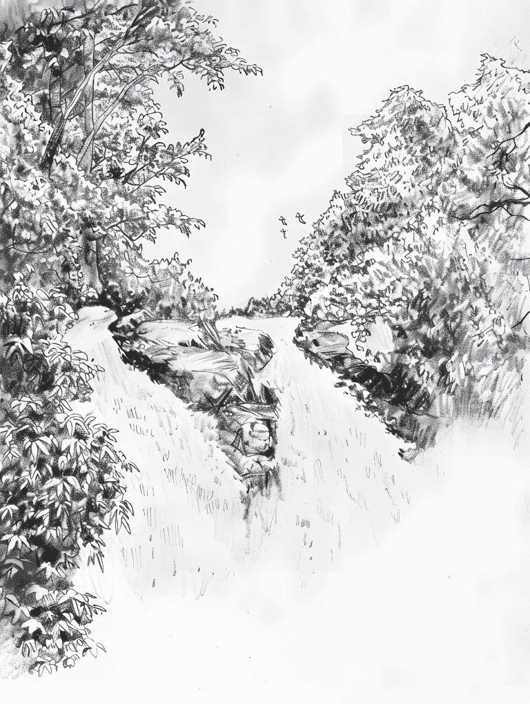 Waterfalls In A Dense Forest