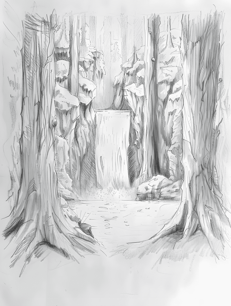 Waterfalls Surrounded By Tall Trees