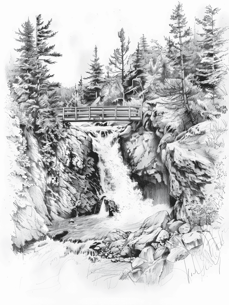 Footbridge Along A Waterfalls