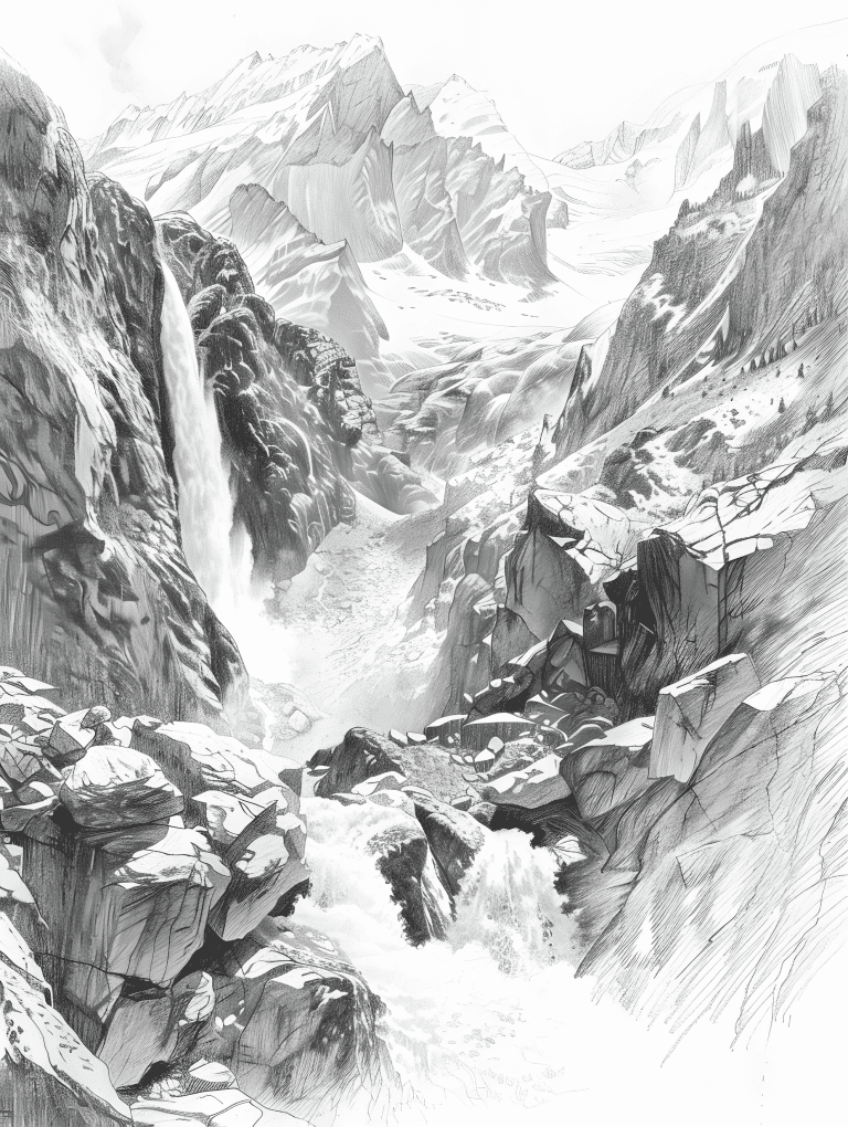 Snow Capped Peak Waterfalls