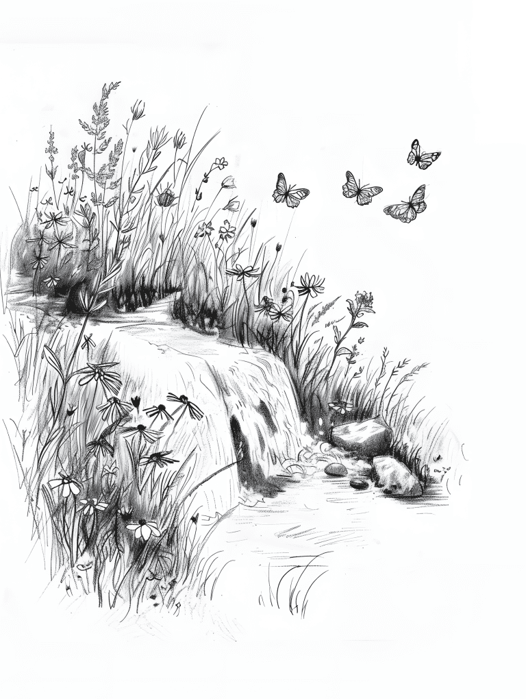 Waterfalls With Wildflowers