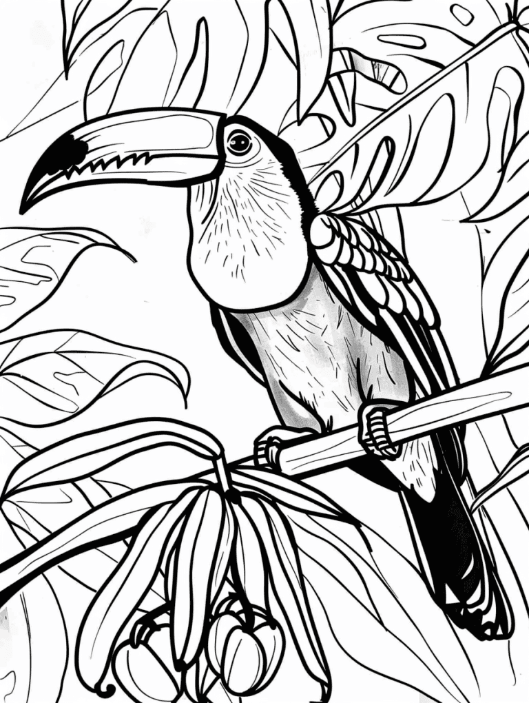 Toucan Near Cluster Of Fruits