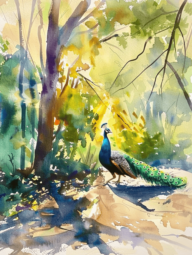 Peacock Walking Through A Forest