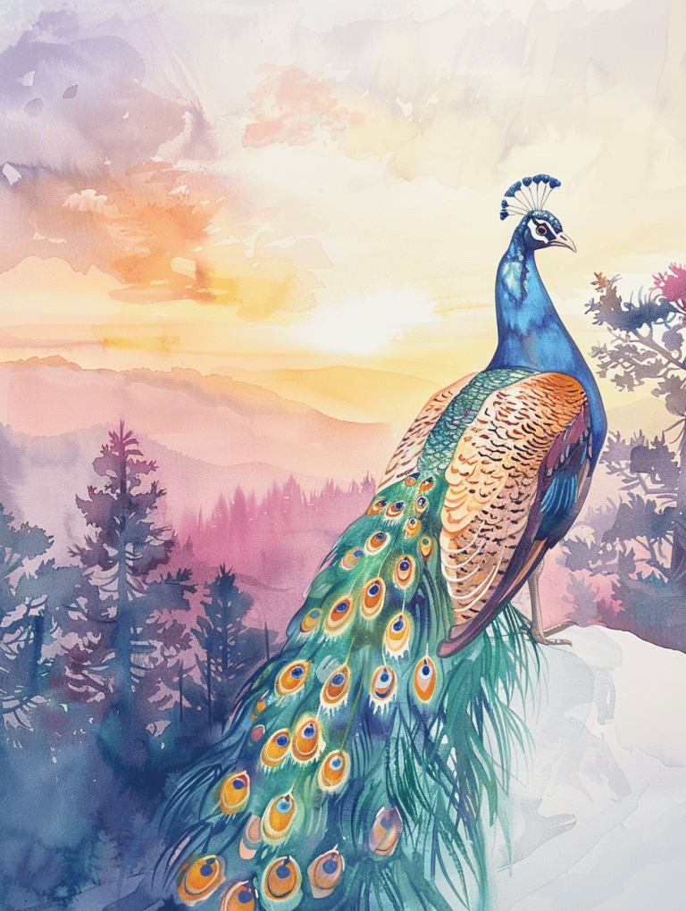 Peacock With Sunset Backdrop
