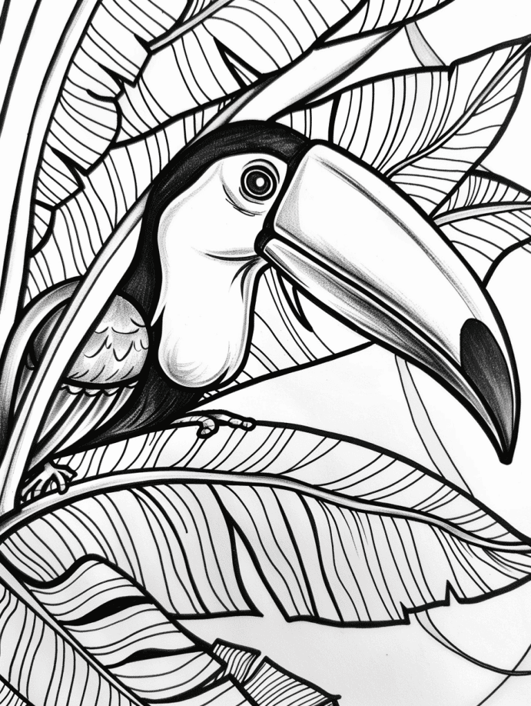 Toucan Behind Banana Leaves