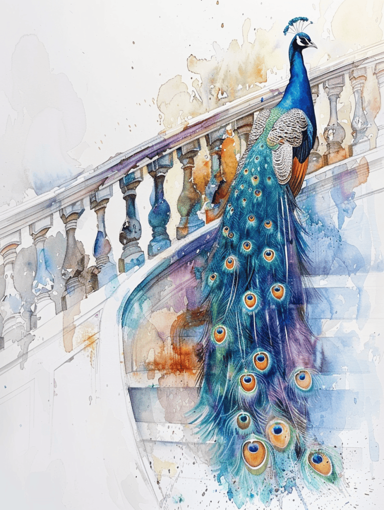 Peacock On A Marble Staircase