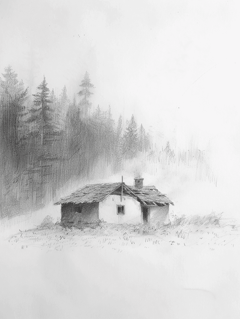 Cottage In A Foggy Morning