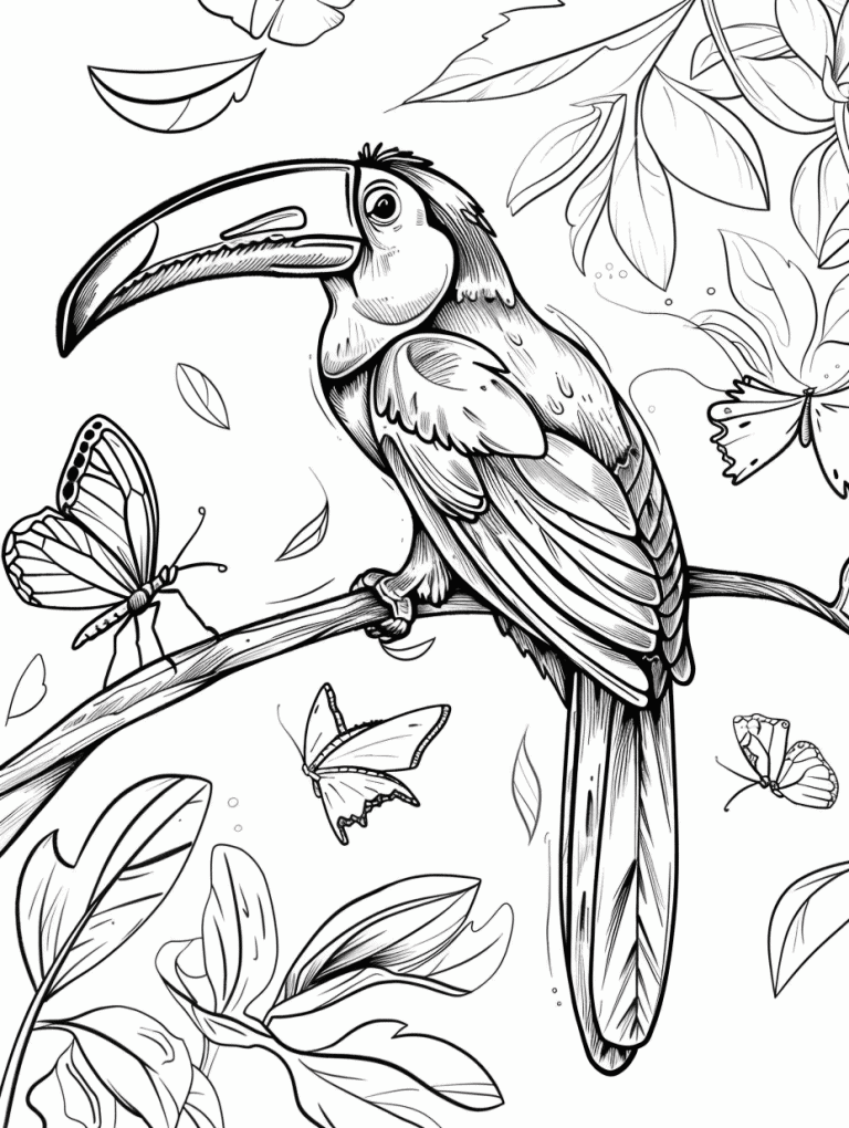 Toucan With Butterflies Nearby