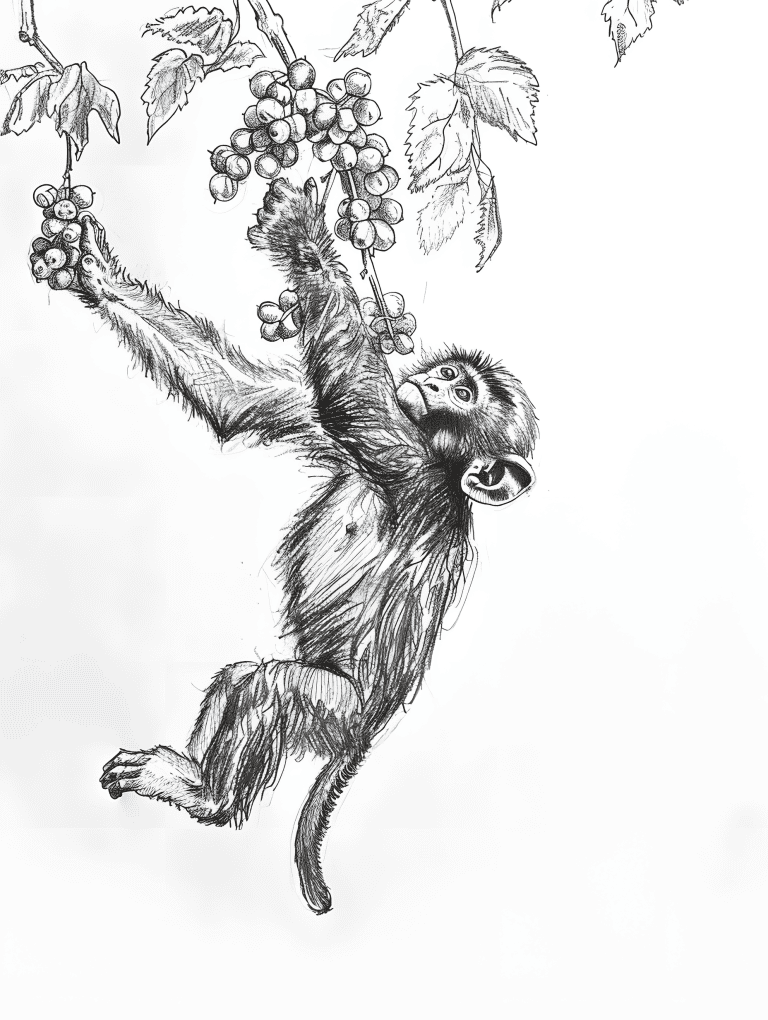 Monkey Hanging From A Cluster of Berries