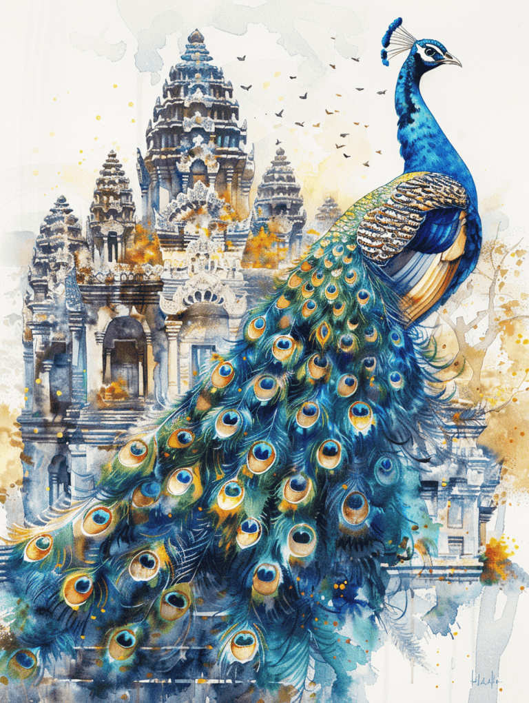 Peacock In An Ancient Temple