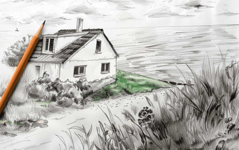 milkychoco04_a_coloured_pencil_that_is_next_to_a_seaside_cottag_13a60ff7-3f04-4c2a-bf51-07401d24a921