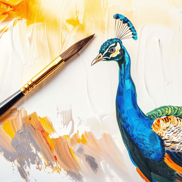 milkychoco04_a_paintbrush_next_to_a_peacock_with_sunset_backgro_3f409502-4717-4711-8b54-8b3a36844ec0