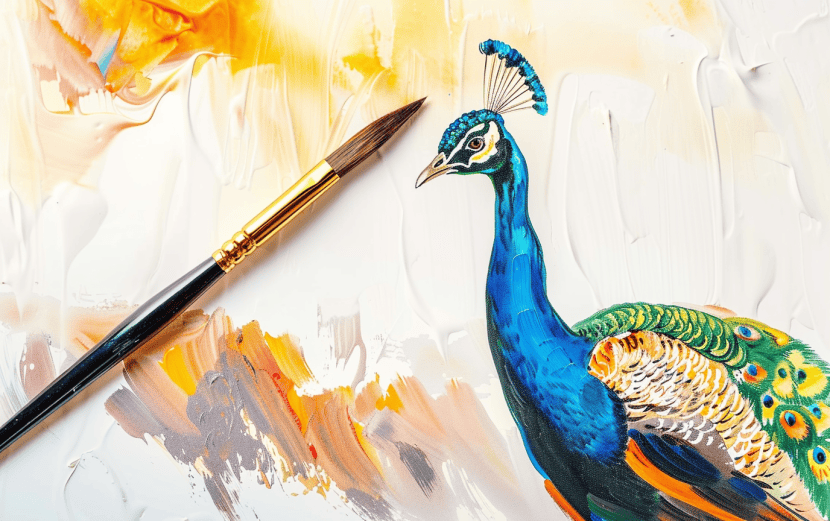 milkychoco04_a_paintbrush_next_to_a_peacock_with_sunset_backgro_3f409502-4717-4711-8b54-8b3a36844ec0