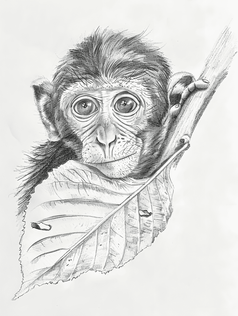 Monkey Hiding Behind A Leaf