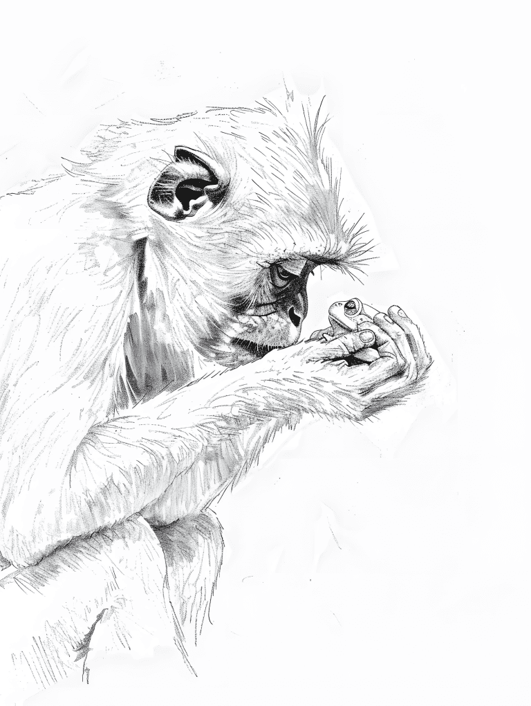 Monkey Playing With A Frog