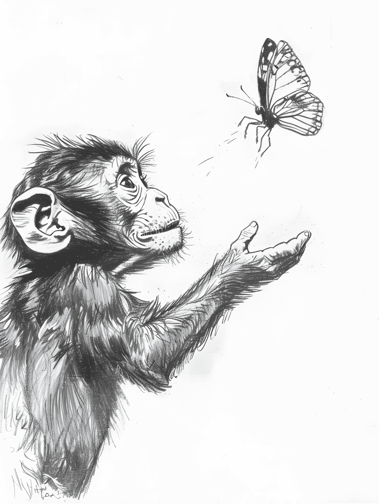 Monkey Playing With A Butterfly