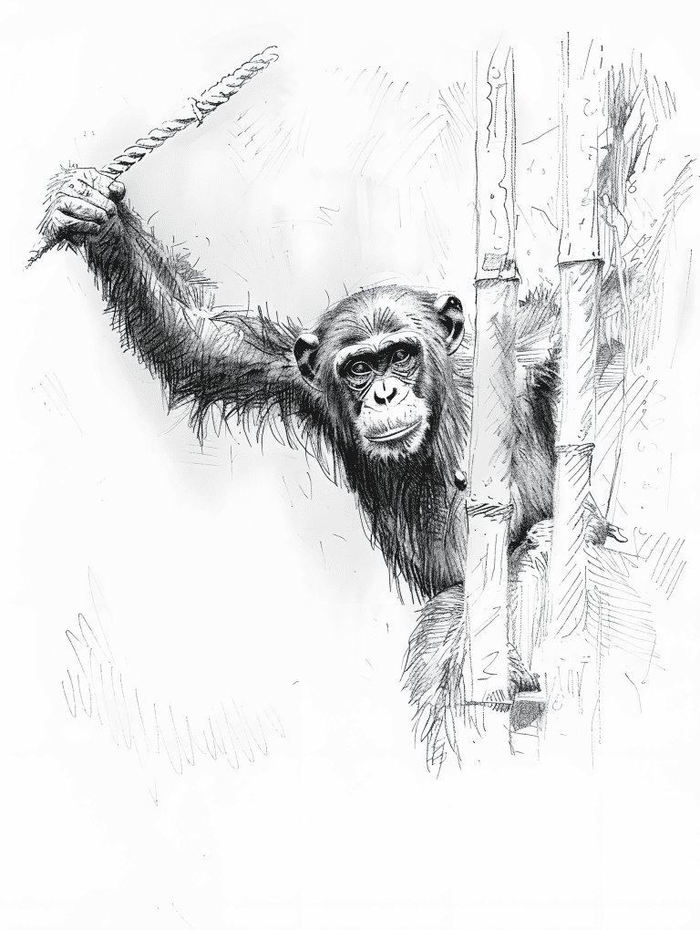 Monkey Swinging Through A Jungle
